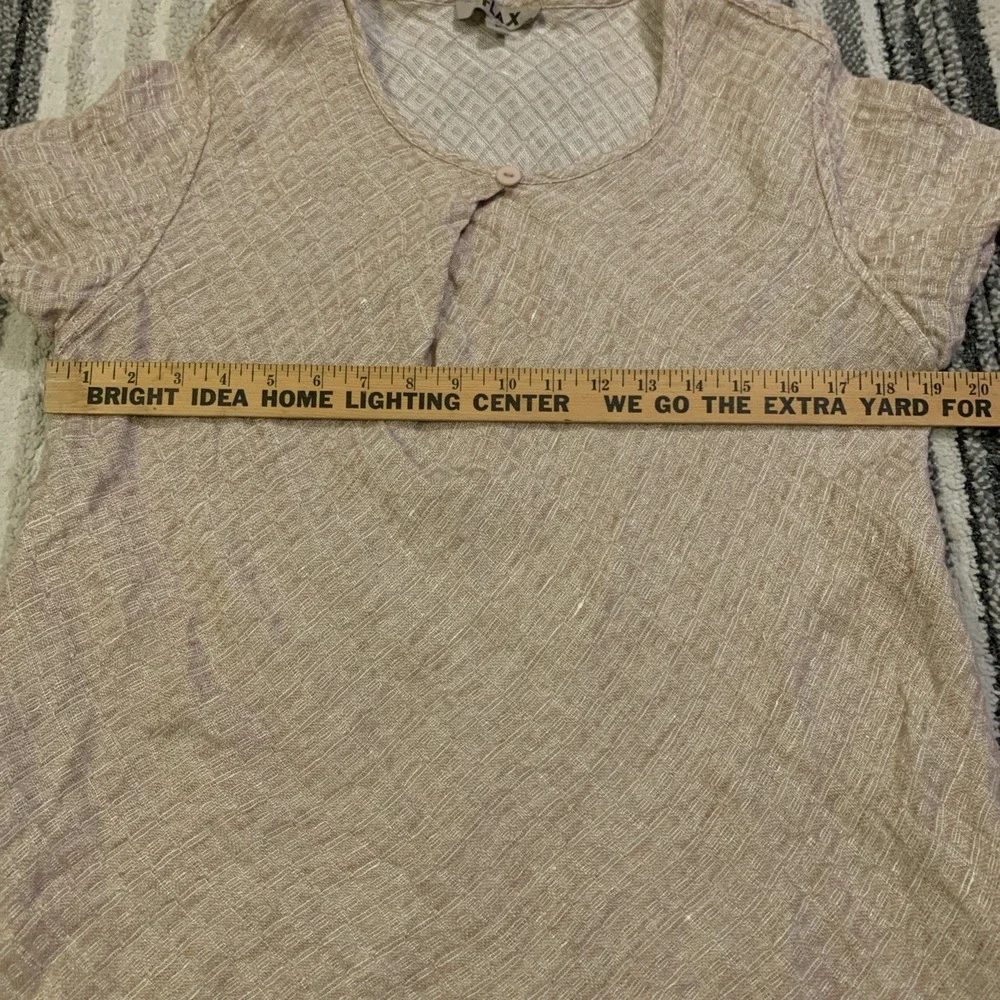 Flax Top Women Sz Petite Pale pink 100% Linen Blouse Boxy Lagenlook Short Sleeve - Picture 2 of 5